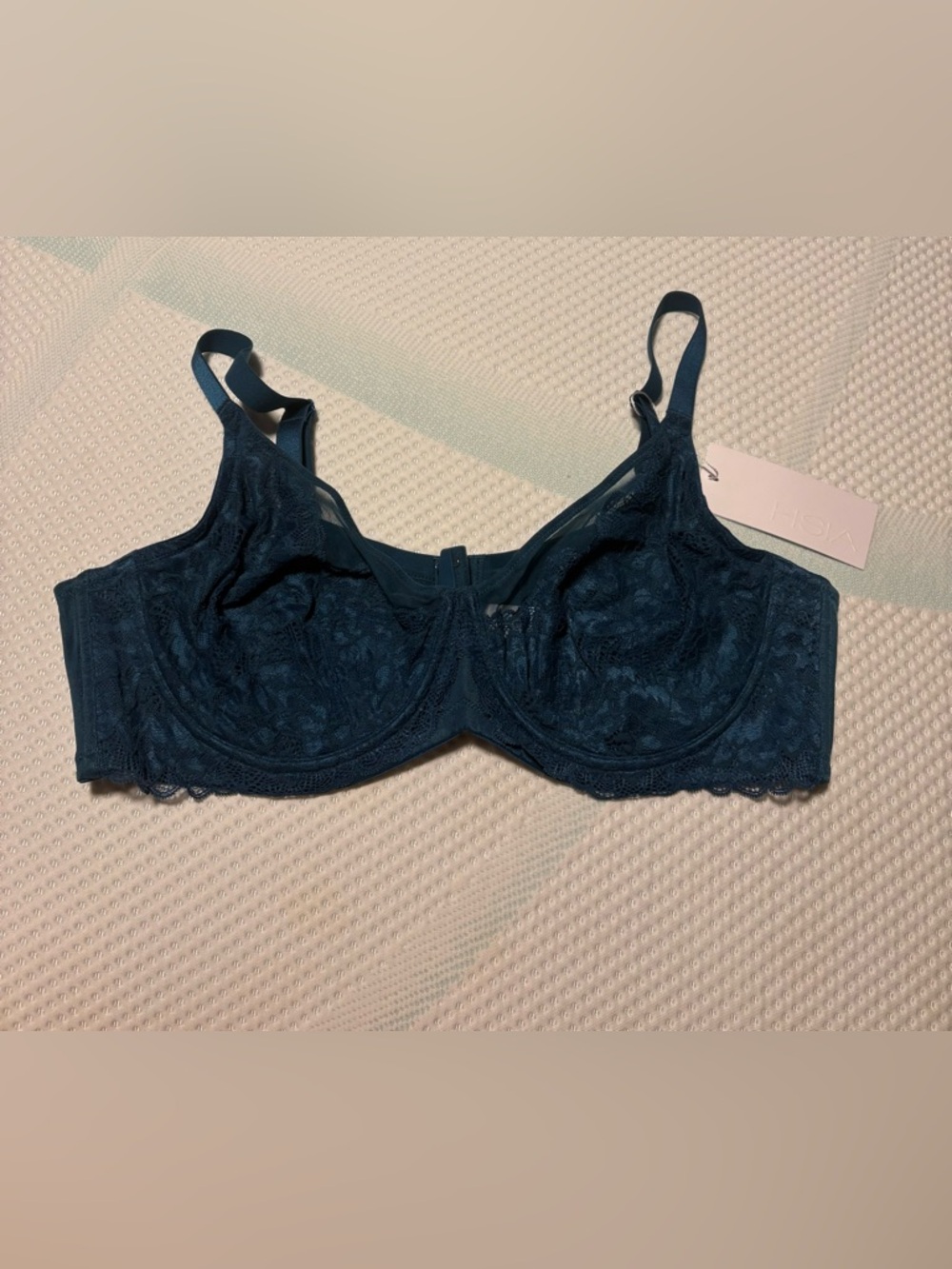 Unlined Lace Underwire Bra in Deep Teal
